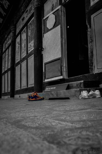 Shoes at the entrance of one of Haeinsa Temple Gayasan National Park South Korea