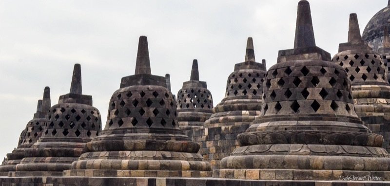 Borobudur Temple Stupas from afar, Indonesia