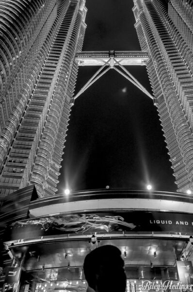 Duke Stewart staring up at the Petronas Towers, Malaysia