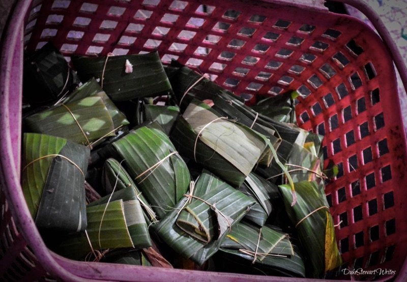 Banana Leaf-wrapped tempe in Indonesia