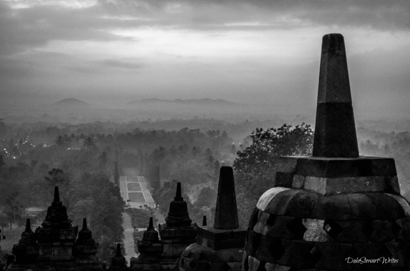 Borobudur Sunrise in Black and White