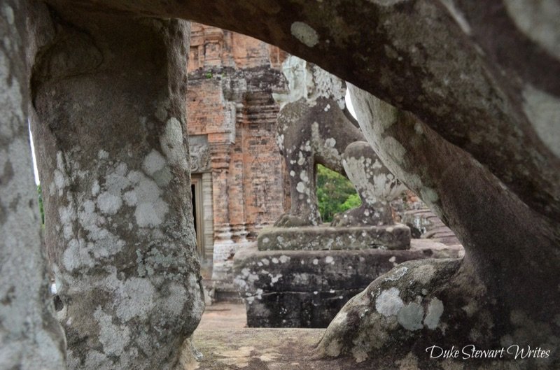 Statues inside East Mebon near Angkor in Cambodia