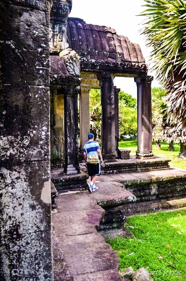 Walking around the Angkor Wat exterior wall